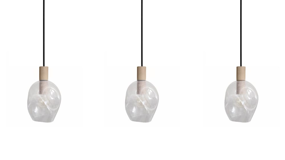 Lustre métal bois naturel abat-jour verre transparent — vue 4