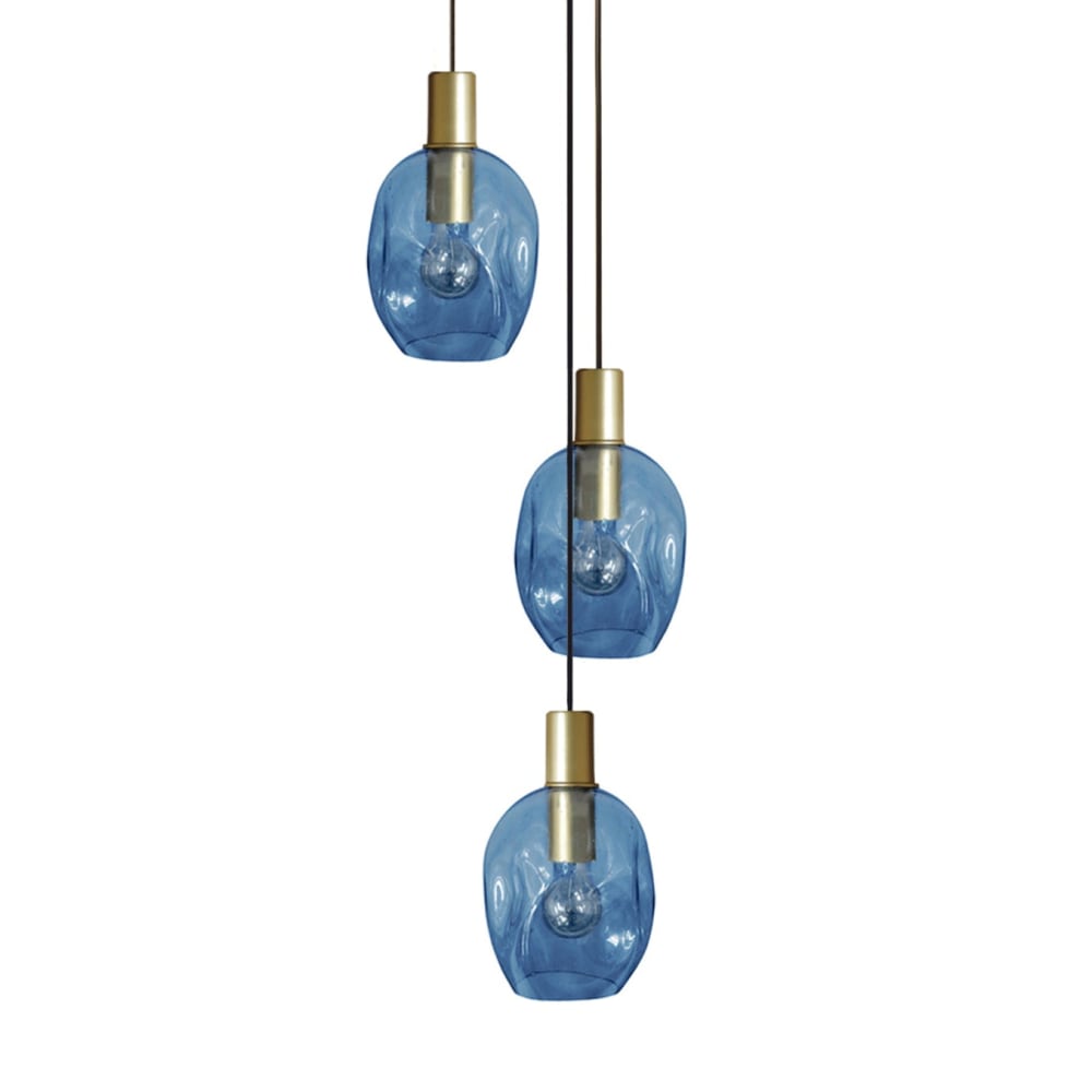 Lustre métal or abatjour verre bleu — vue 4
