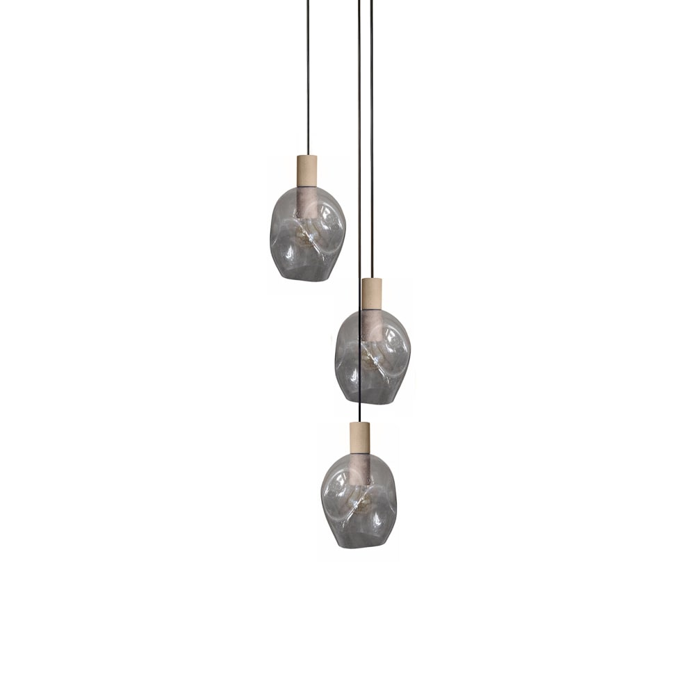 Lustre bois naturel abatjour verre fumé — vue 3