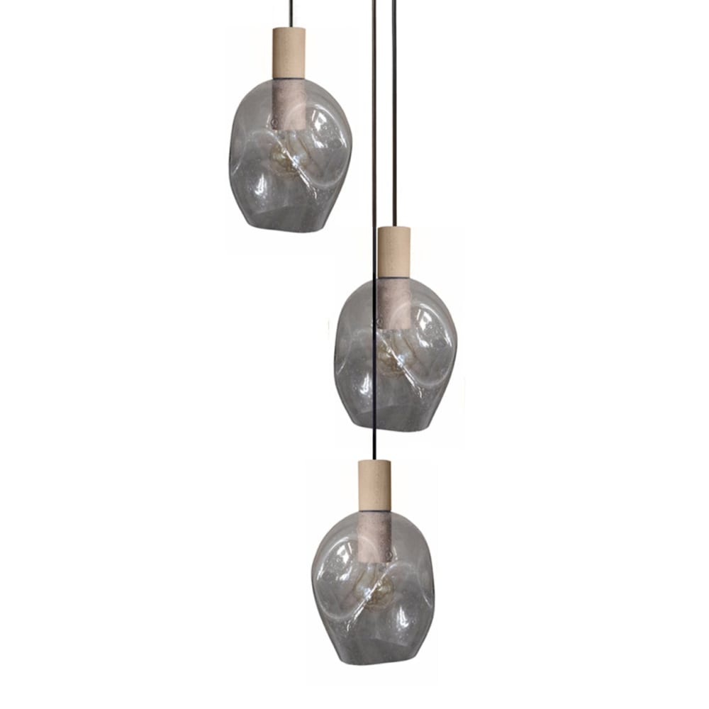 Lustre bois naturel abatjour verre fumé — vue 4