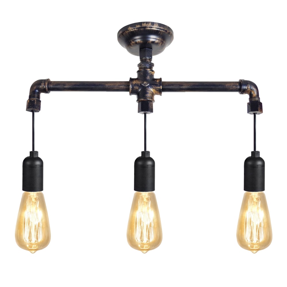 Plafonnier métal noir et cuivre abat-jour ampoulle