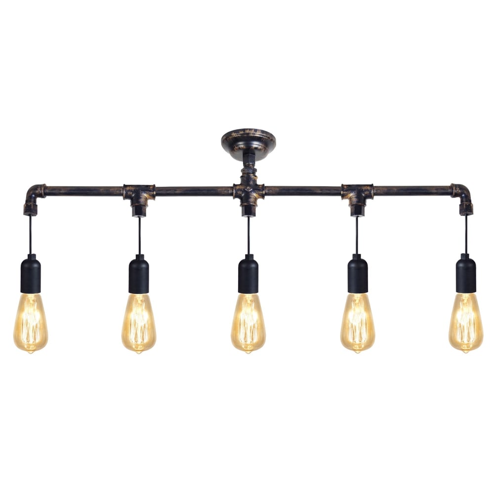 Plafonnier métal noir cuivre abat-jour ampoule