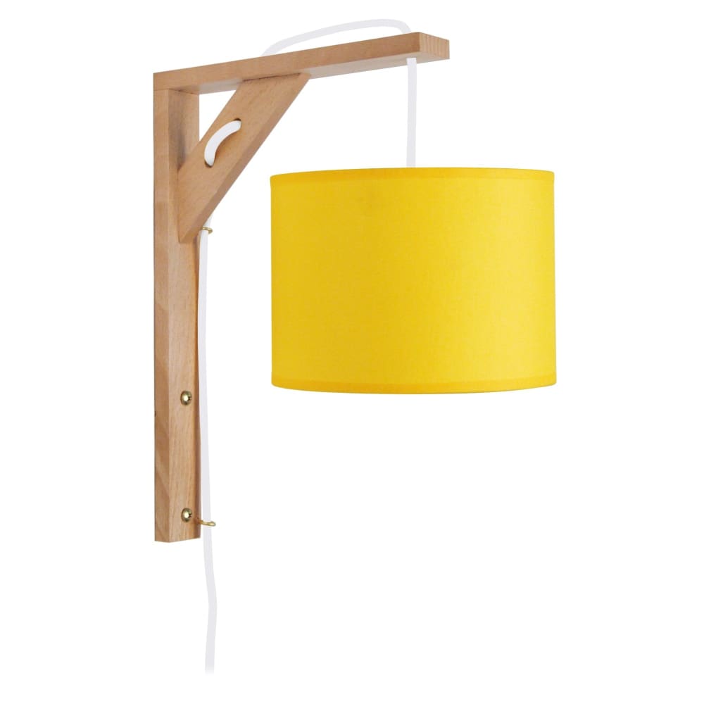Applique bois naturel abat-jour tissu jaune