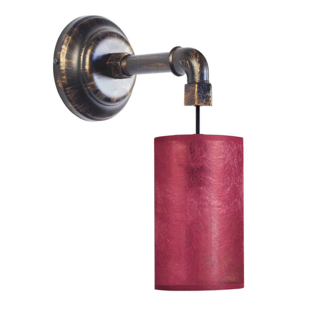 Applique métal noir et cuivre abat-jour rouge