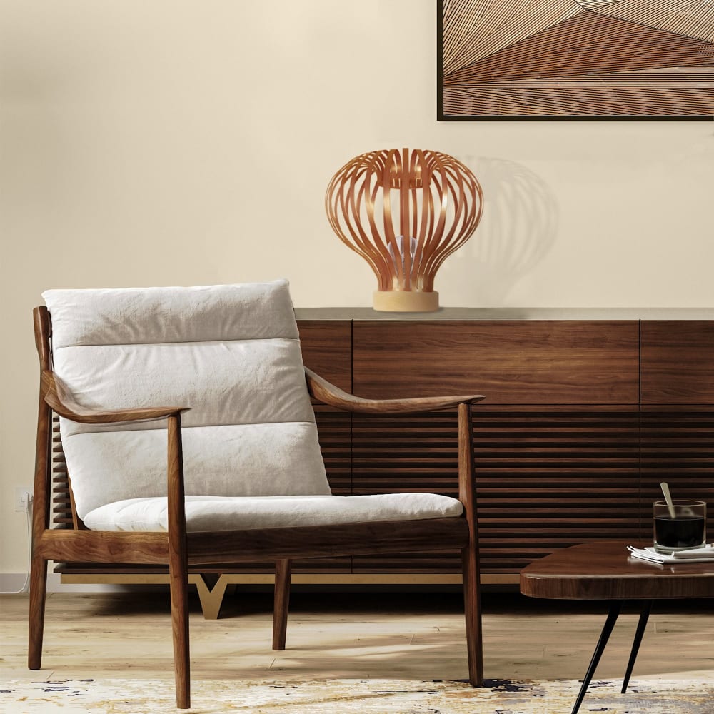 Lampe à poser bois naturel abat-jour métal cuivre — vue 3