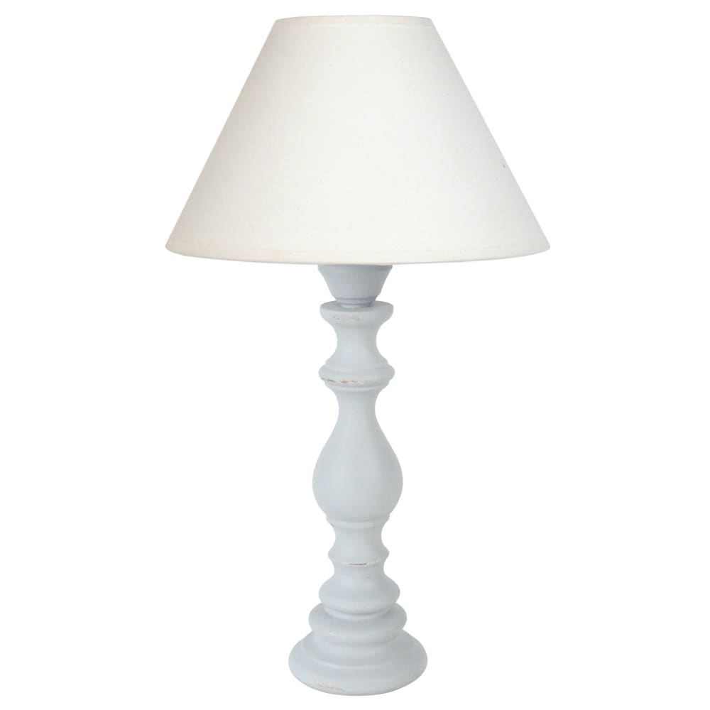 lampara de mesa columna madera blanco pantalla crudo