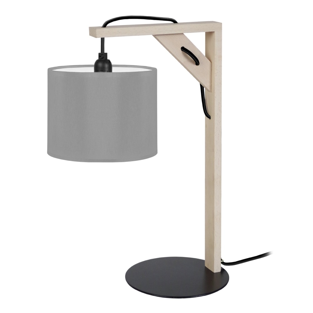 Lampe à poser métal bois naturel abat-jour tissu gris