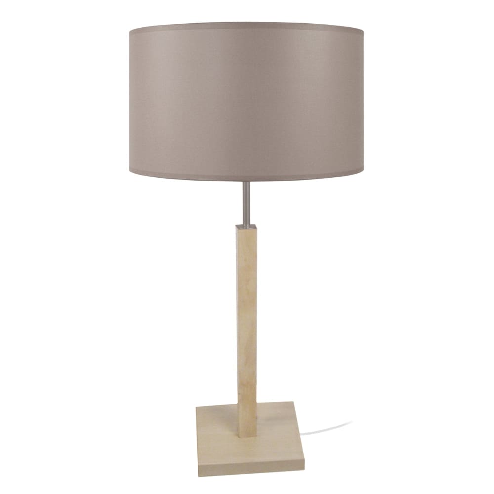 Lampe de table bois naturel abat-jour tissu taupe