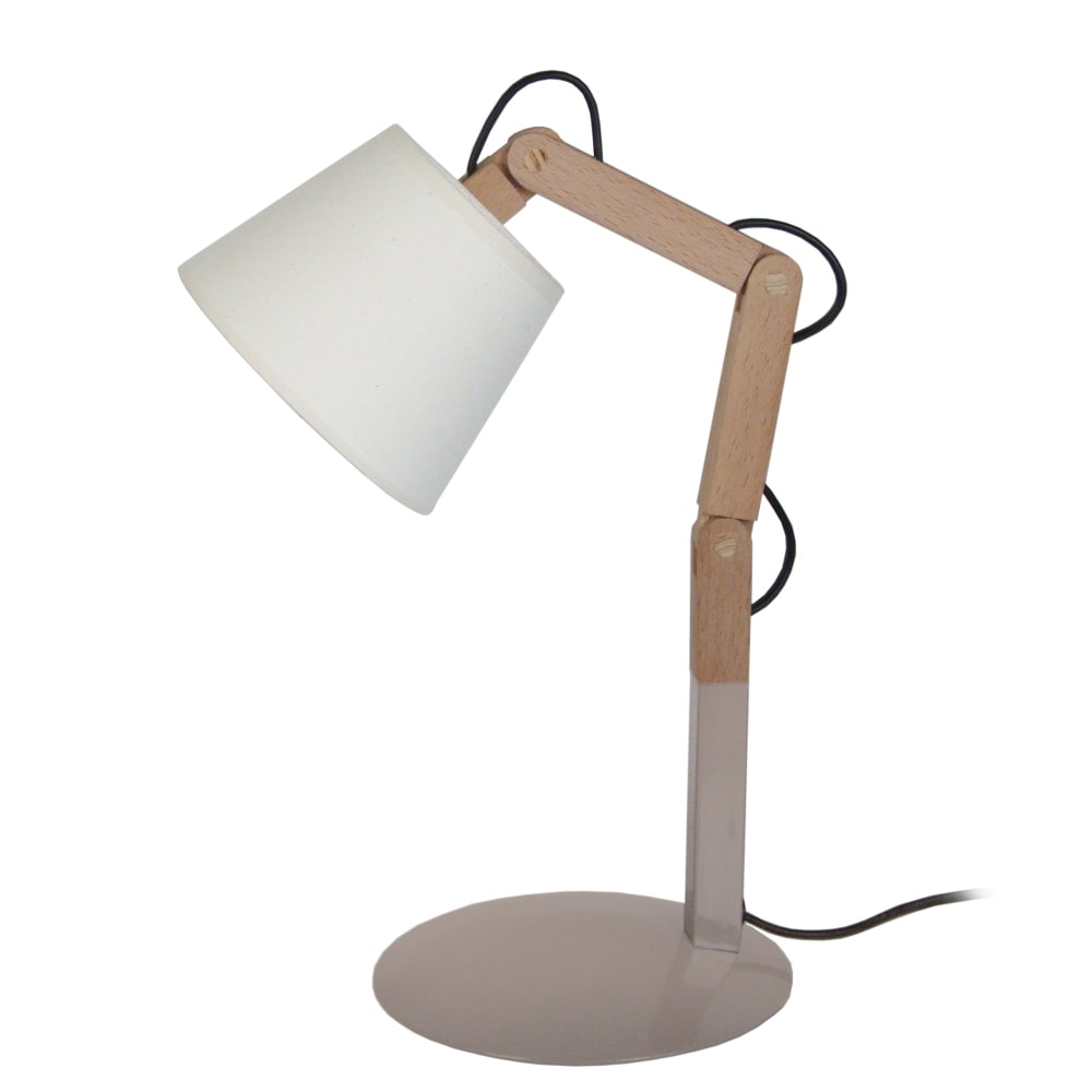 Lampe de table métal bois naturel  abat-jour tissu écru