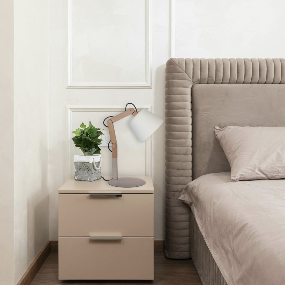 Lampe de table métal bois naturel abat-jour tissu écru - Maisons du Monde