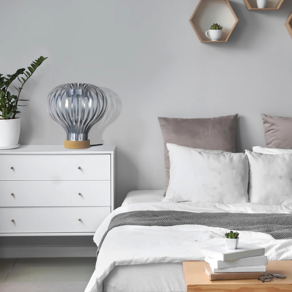 Lampe à poser bois naturel abat-jour métal aluminium — vue 3
