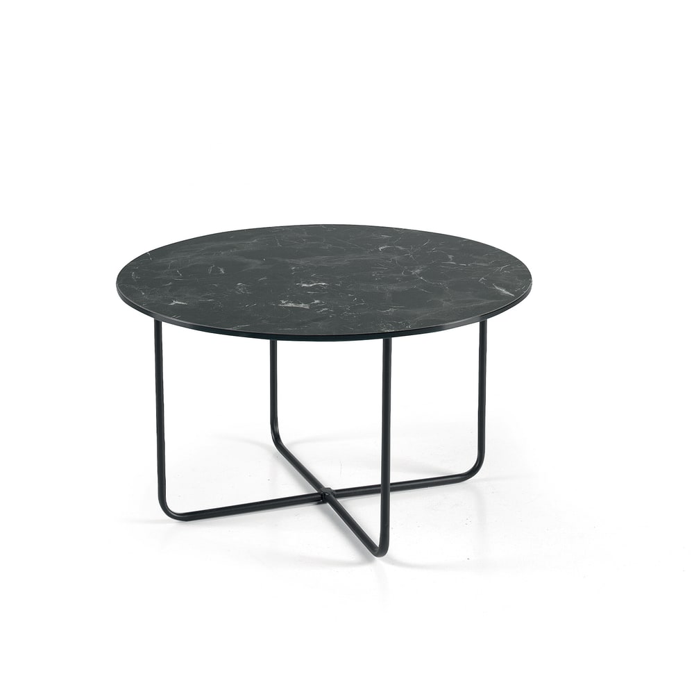 Table+basse+ronde+effet+marbre+noir,+Ø+60x33+cm.