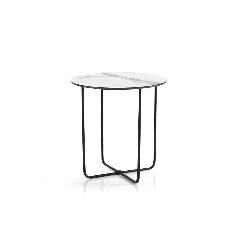 Table+basse+ronde+effet+marbre+blanc,+Ø+45x45+cm.