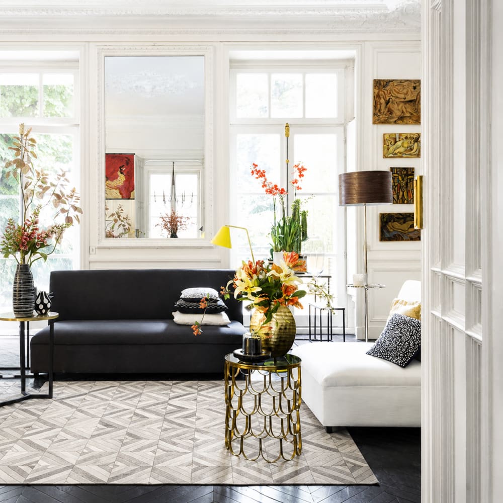 Tapis décoratif effet parquet en cuir d'hairon gris 230x160 — vue 3
