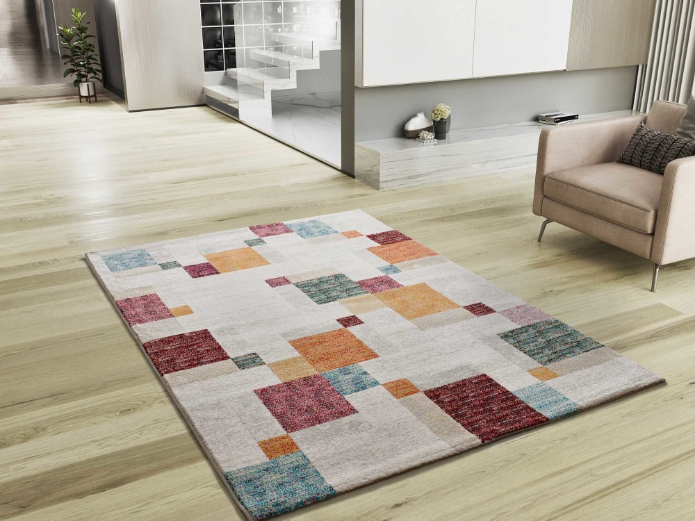 Tapis géométrique blanc/multicolore 80x150 cm — vue 3