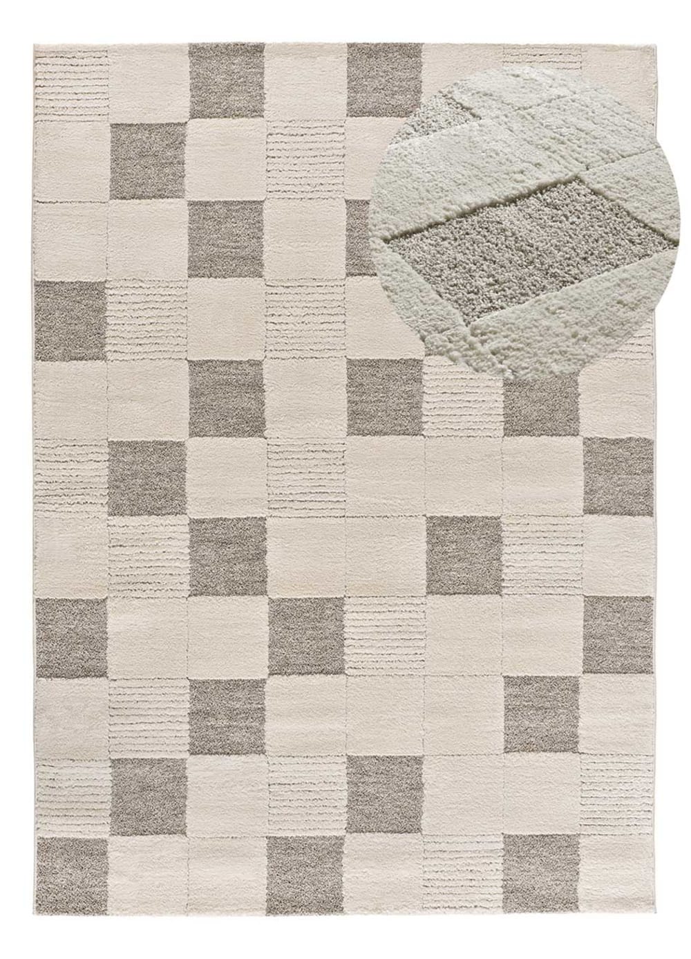 Tapis à relief damier crème/gris 80x150 cm