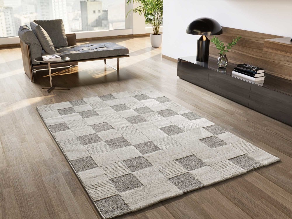 Tapis à relief damier crème/gris 80x150 cm — vue 3