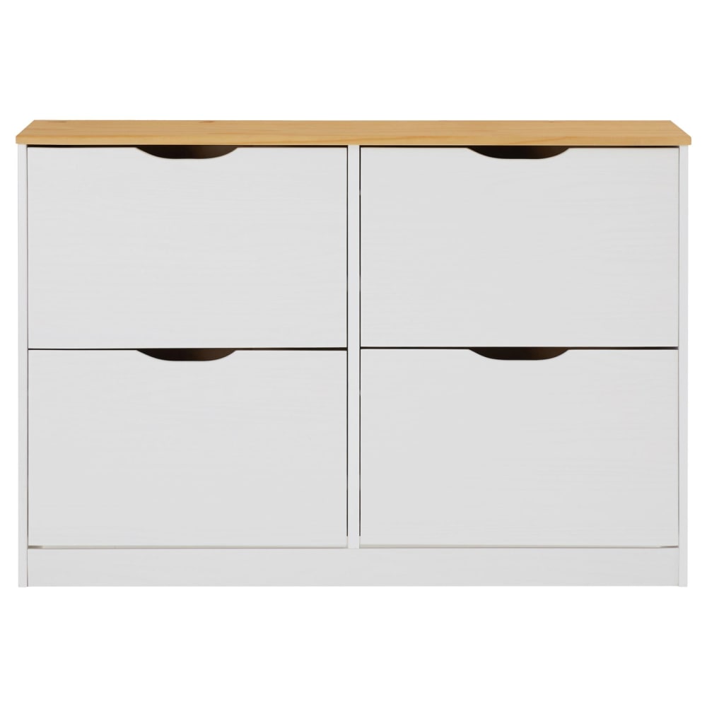 IDIMEX Schuhschrank mit 4 Klappen aus Kiefer, weiß/braun style landhaus - Holz