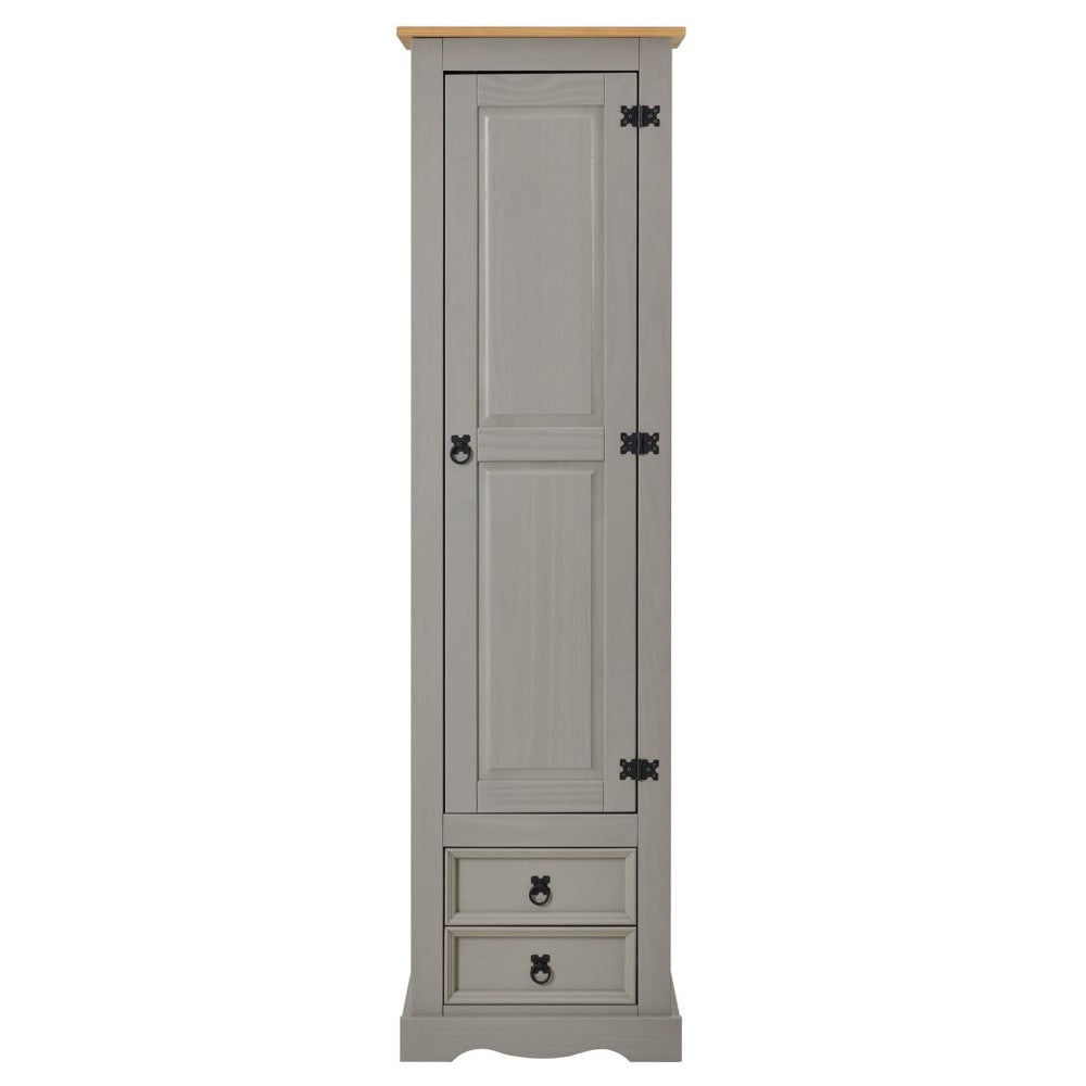 Armoire 8 étagères 2 tiroirs en bois massif, gris/brun