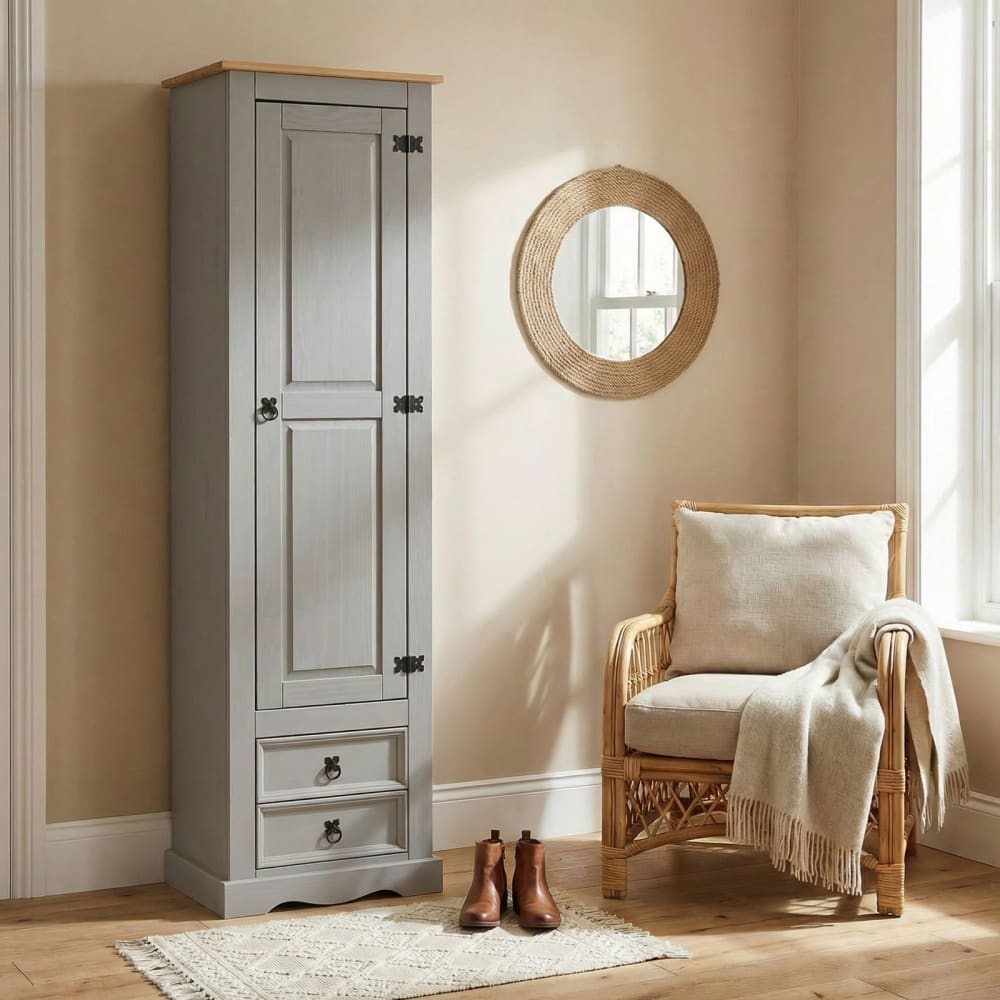Armoire 8 étagères 2 tiroirs en bois massif, gris/brun - Maisons du Monde