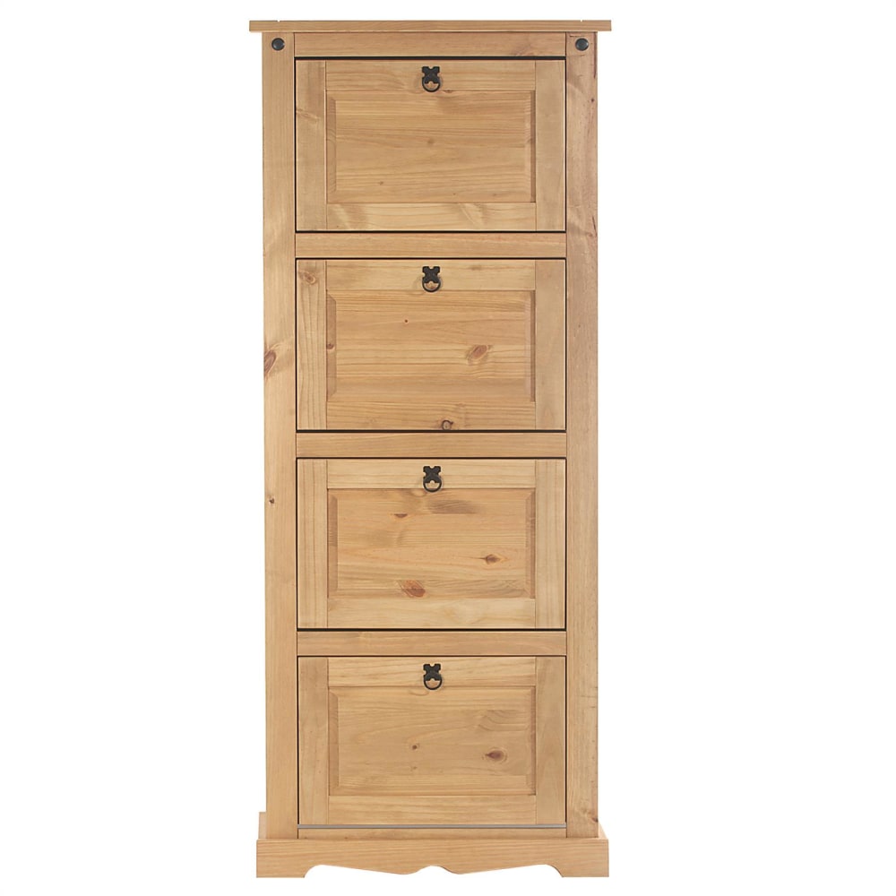 Meuble à chaussures 4 abattants en bois massif finition antique