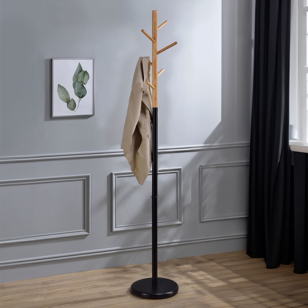 Porte-manteau 6 crochets design en bois massif, noir/naturel - Maisons du Monde