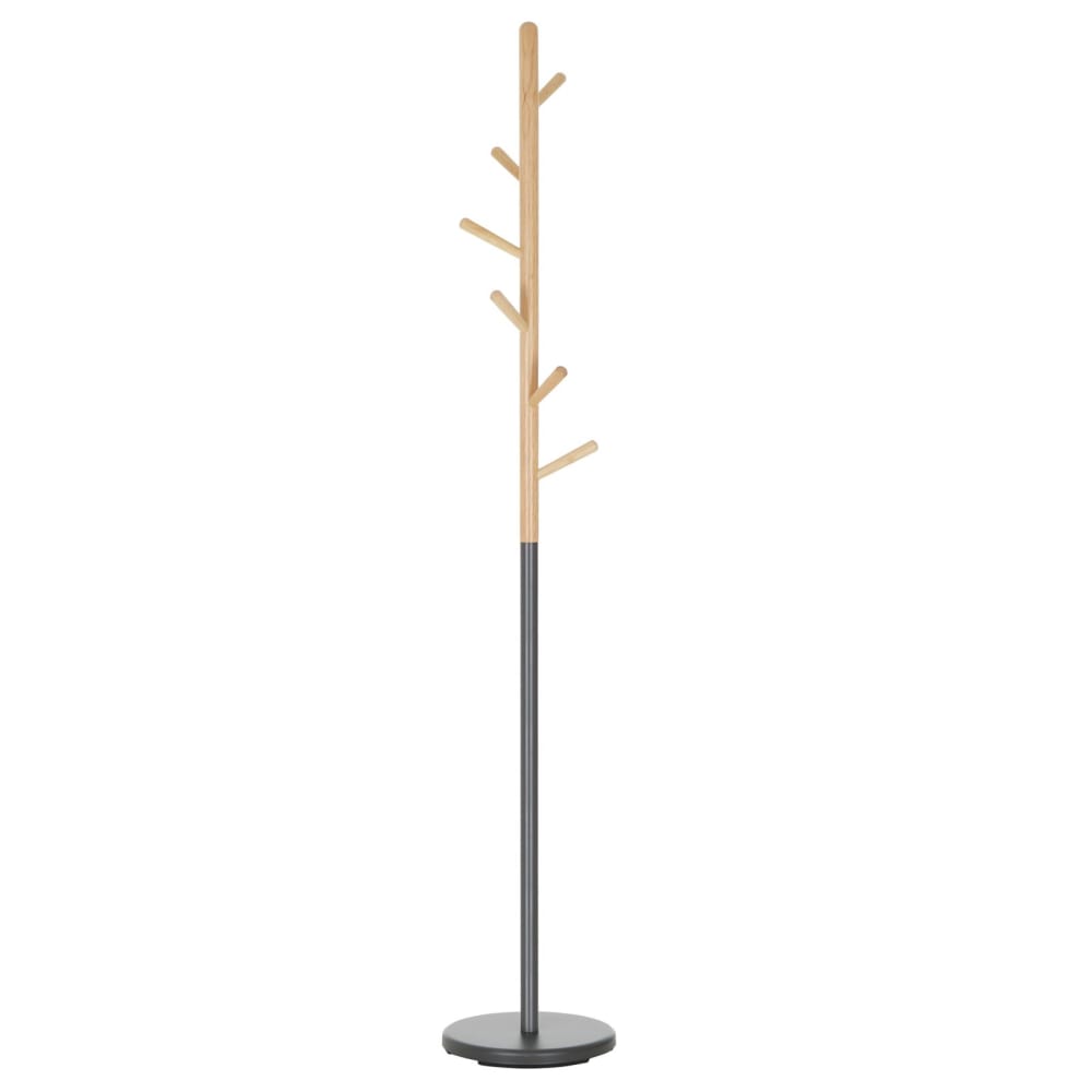 IDIMEX Kleiderständer mit 6 Haken, grau/natur style modern Schwarz Holz