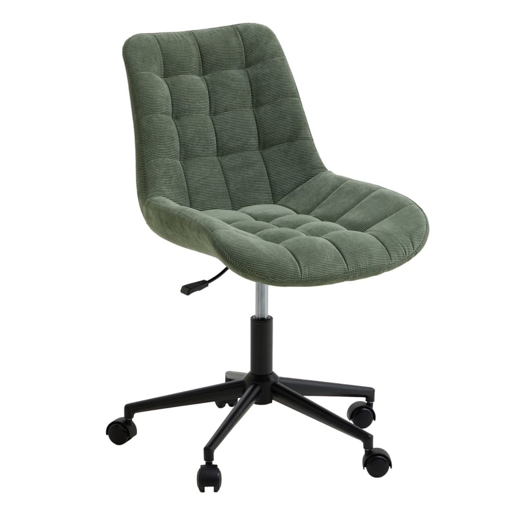 Chaise de bureau sur roulettes en velours côtelé, vert