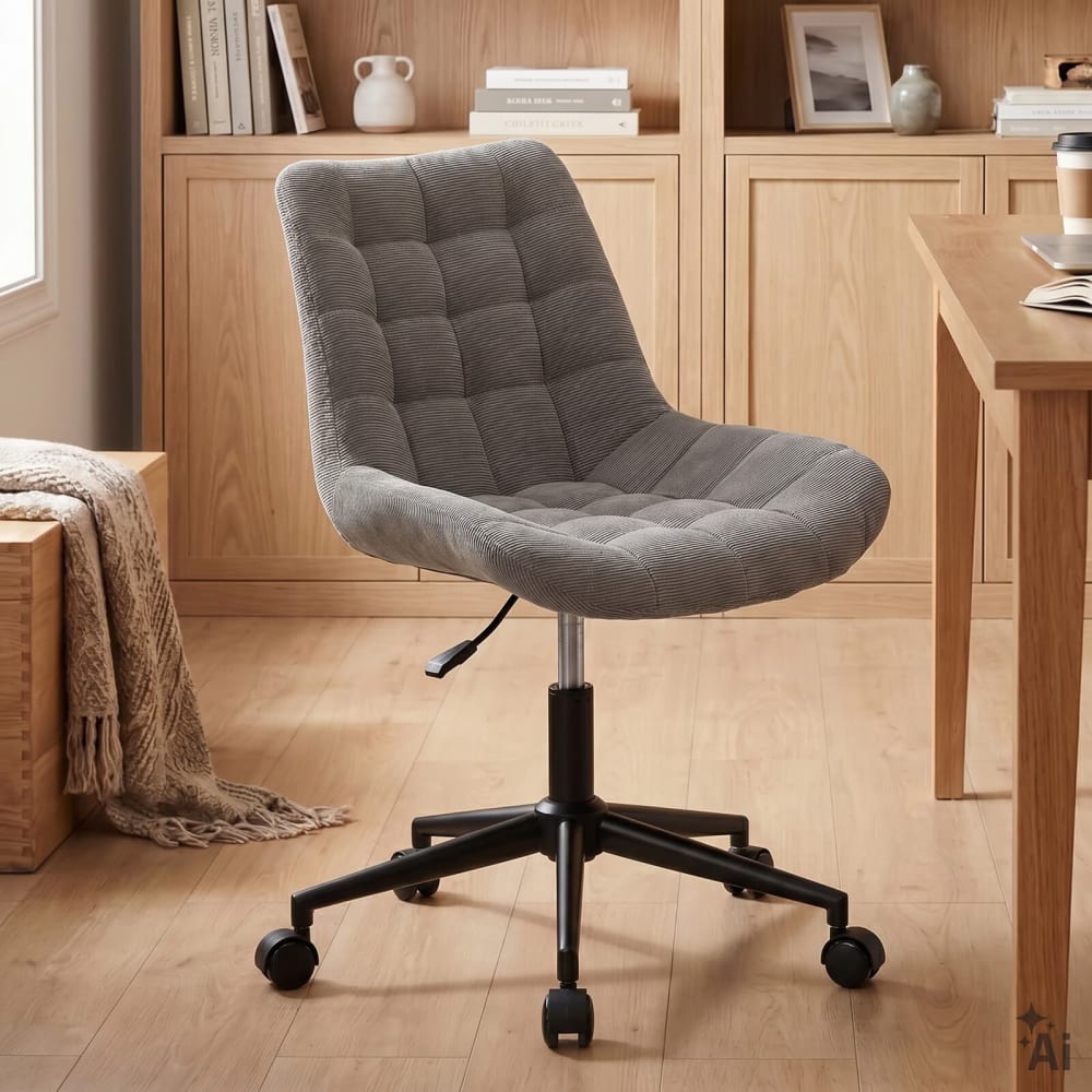 Chaise de bureau sur roulettes en velours côtelé, gris - Maisons du Monde
