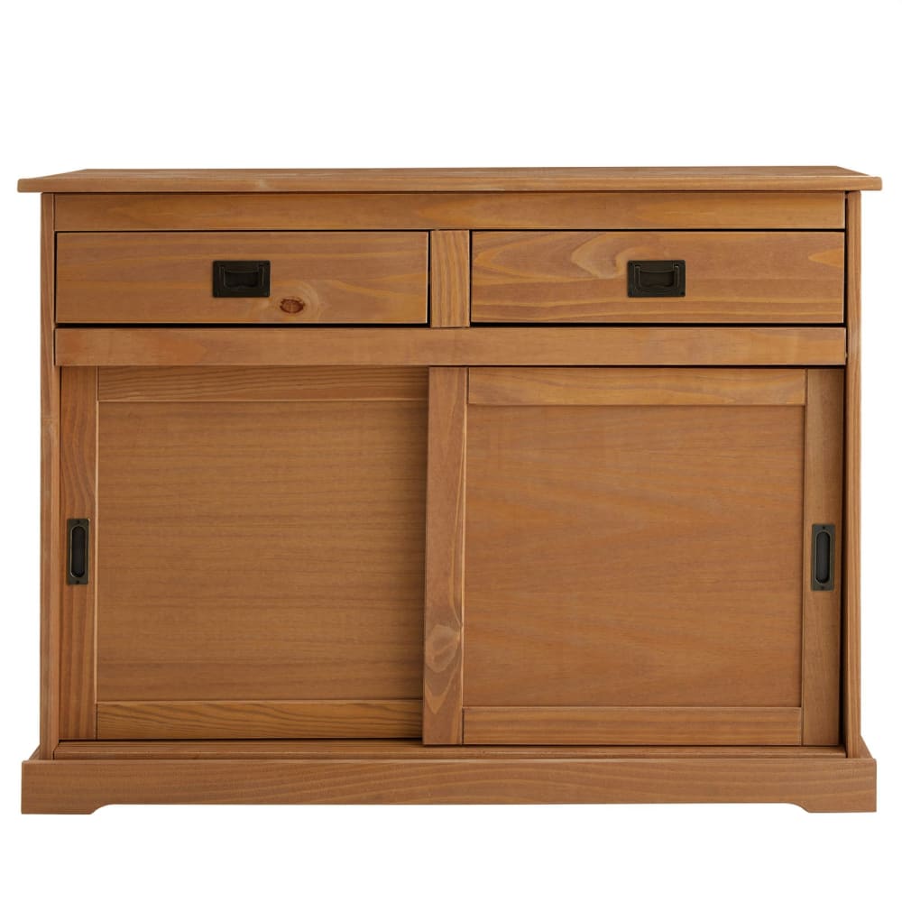 IDIMEX Kommode 2 Schubladen 2 Schiebetüren aus Kiefer, braun style modern - Holz