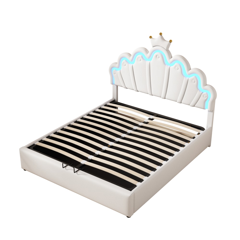 Flieks Kronenbett mit LED-Beleuchtung, aus Stoff, 140 x 200 cm, weiß style modern Metall Baby