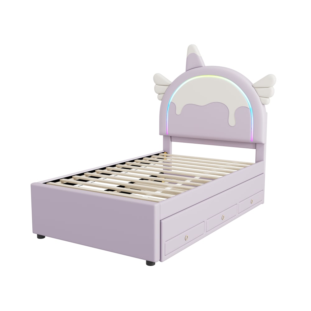 Flieks Polsterbett mit Schublade, aus Kunstleder, 90 x 200 cm, violett style modern Metall Baby