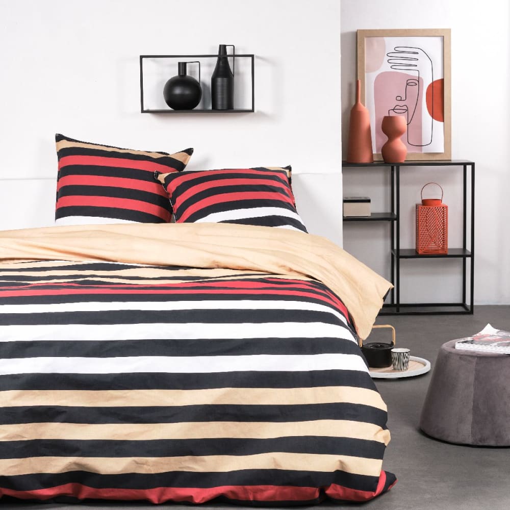 Parure de lit imprimé Rayures coton  240x220cm Noir