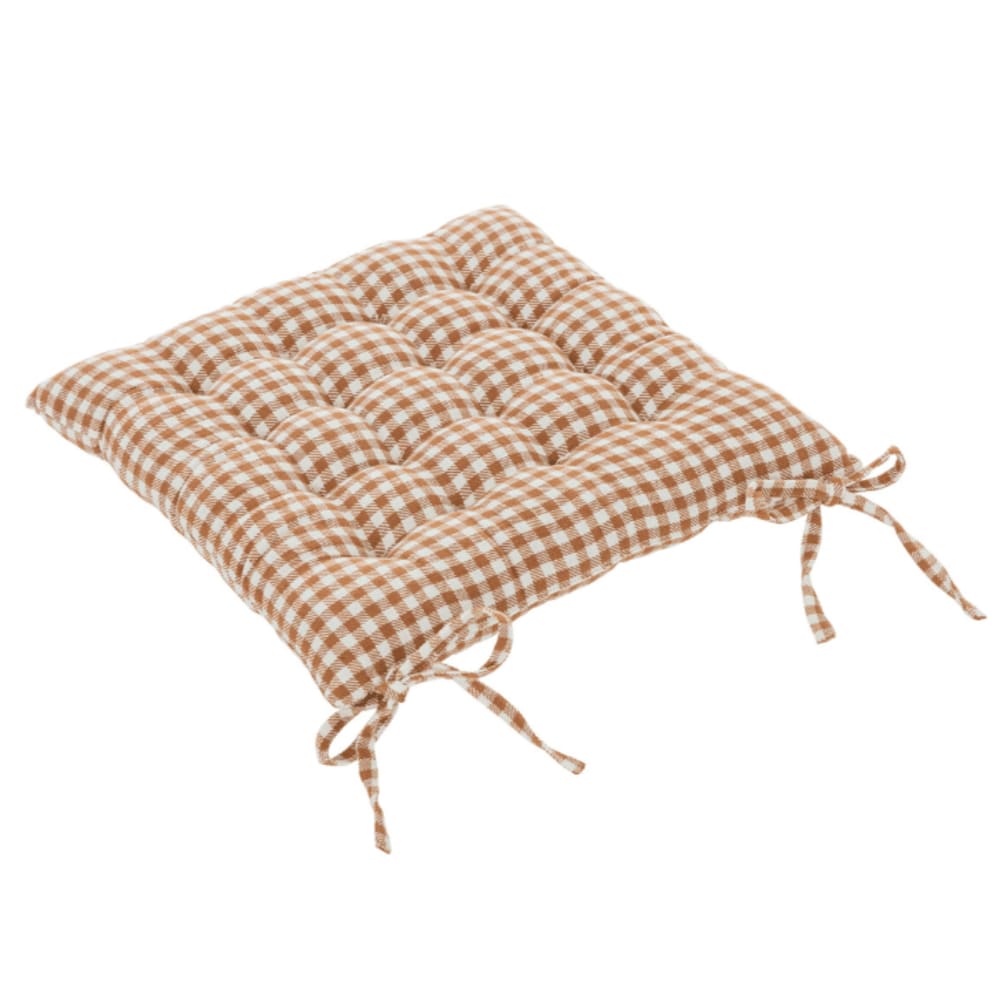 Galette de chaise imprimée vichy coton marron glacé 38x38 cm