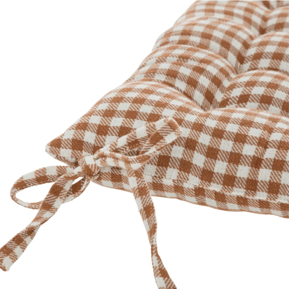 Galette de chaise imprimée vichy coton marron glacé 38x38 cm - Maisons du Monde