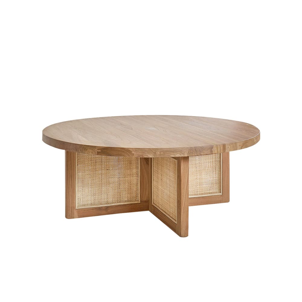 Table basse ronde en teck massif pied cannage ø 100 cm - Maisons du Monde