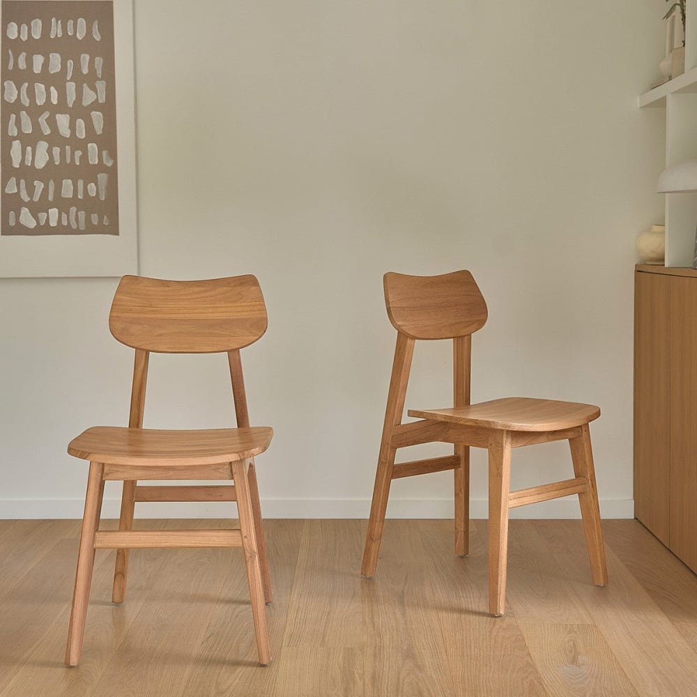 BERAH GETAH Set aus 2 massiven Teakholzstühlen style modern Beige