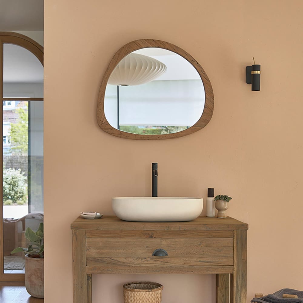 BERAH GETAH Spiegel aus massivem, recyceltem Teakholz 70x60 cm style modern Beige