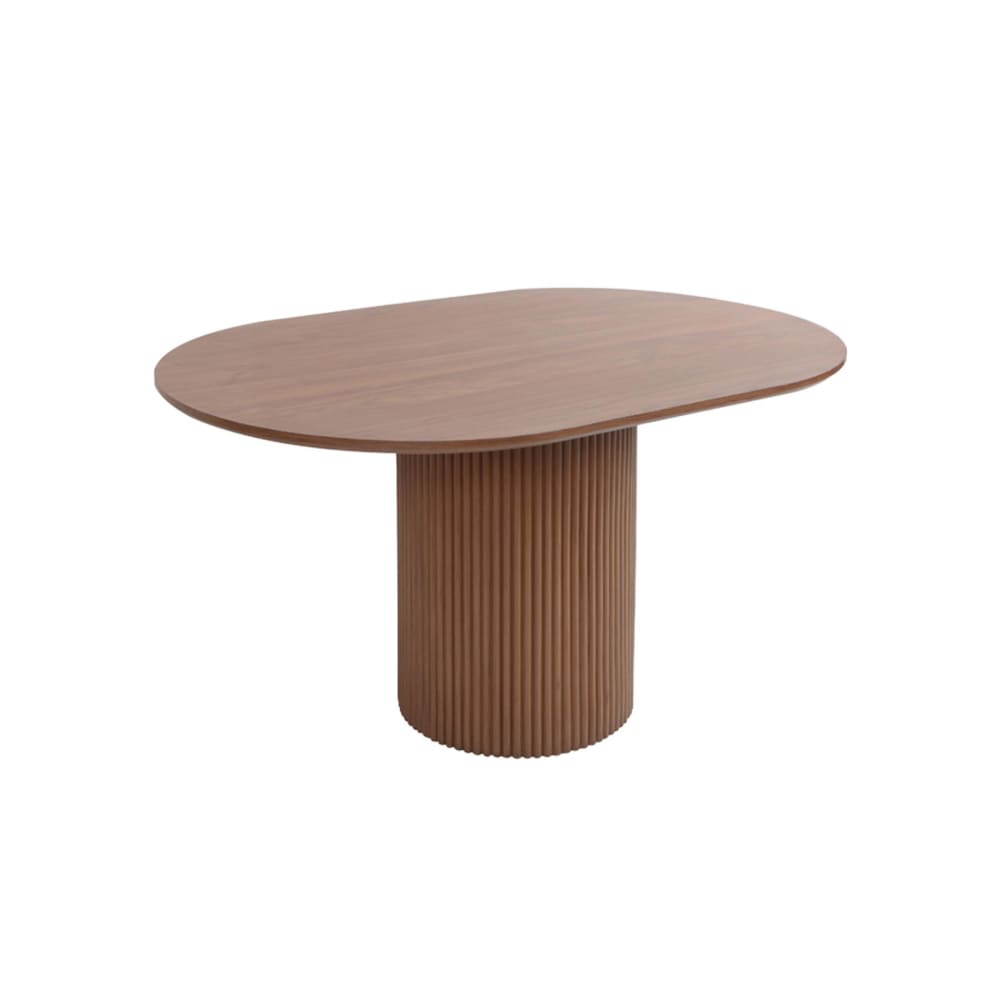 Table basse ovale décor bois sculpté couleur noyer