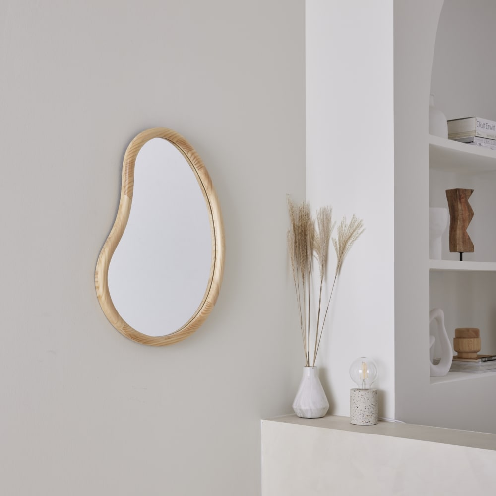 espejo de madera de abeto decorativo de pared 65cm natural