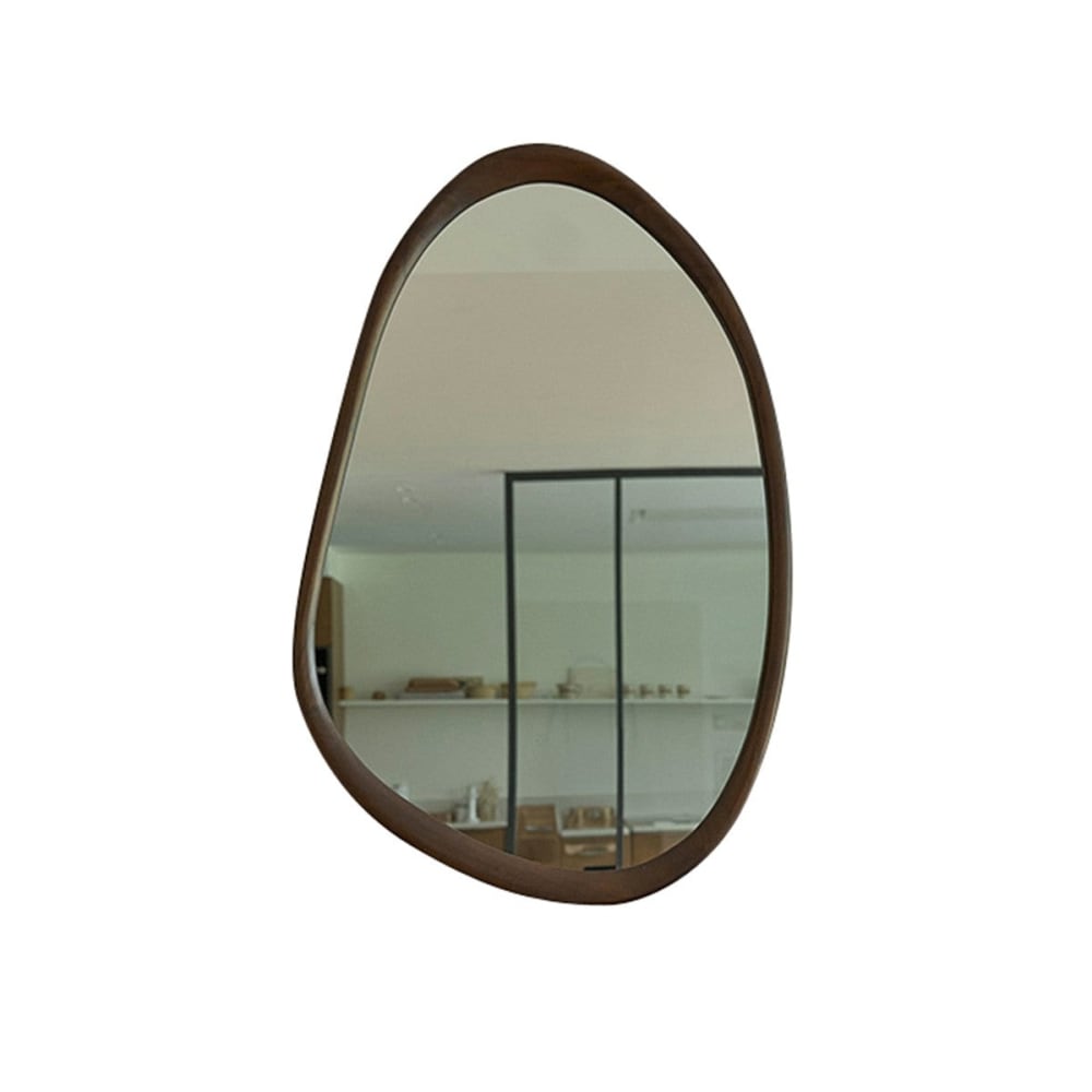 Miroir organique en mindi massif finition noyer 90x60 cm