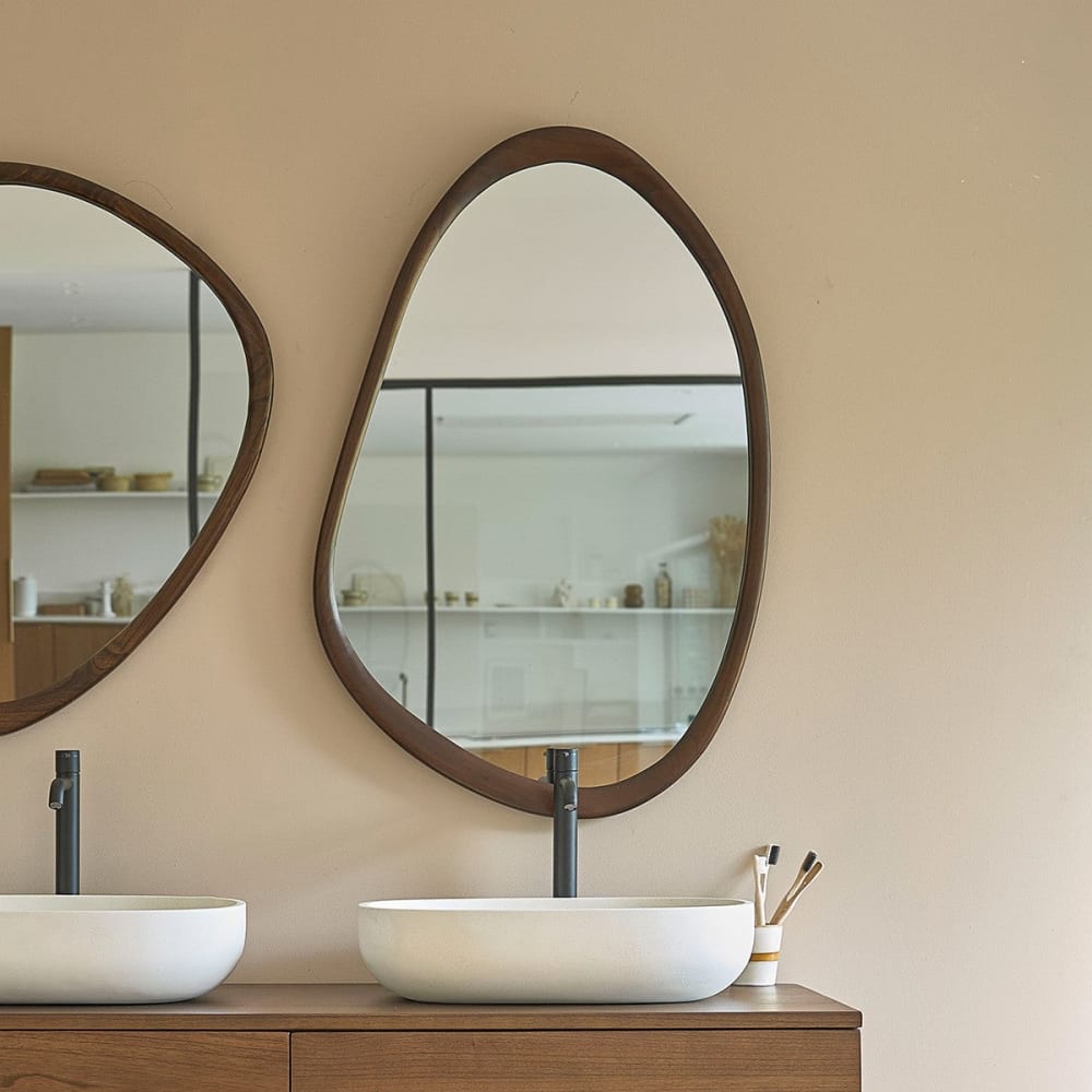 BERAH GETAH Spiegel aus massivem Mindi in Walnuss-Finish 90 cm style modern Braun Holz