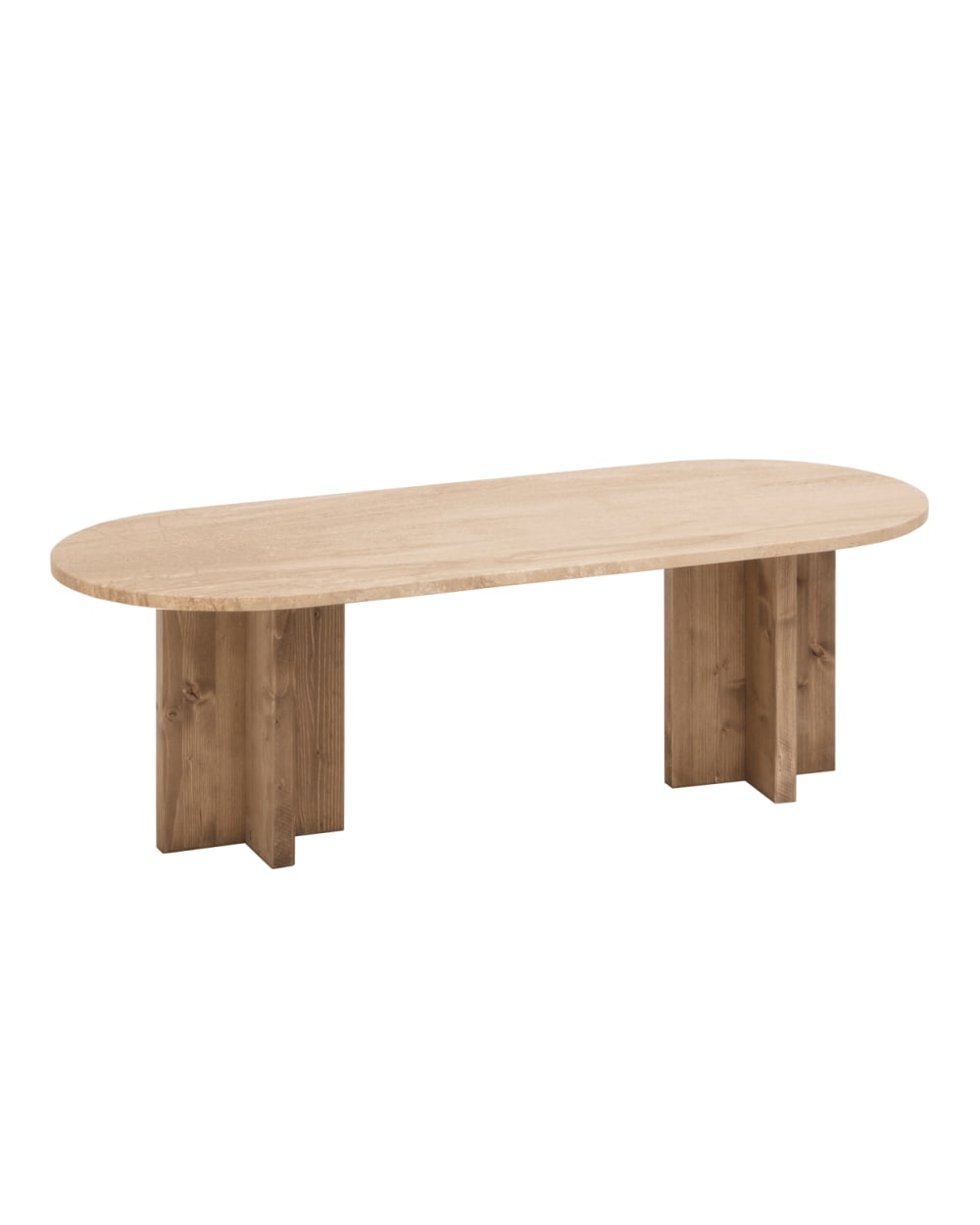 Table basse en marbre daino reale pieds en bois massif de 120x50cm