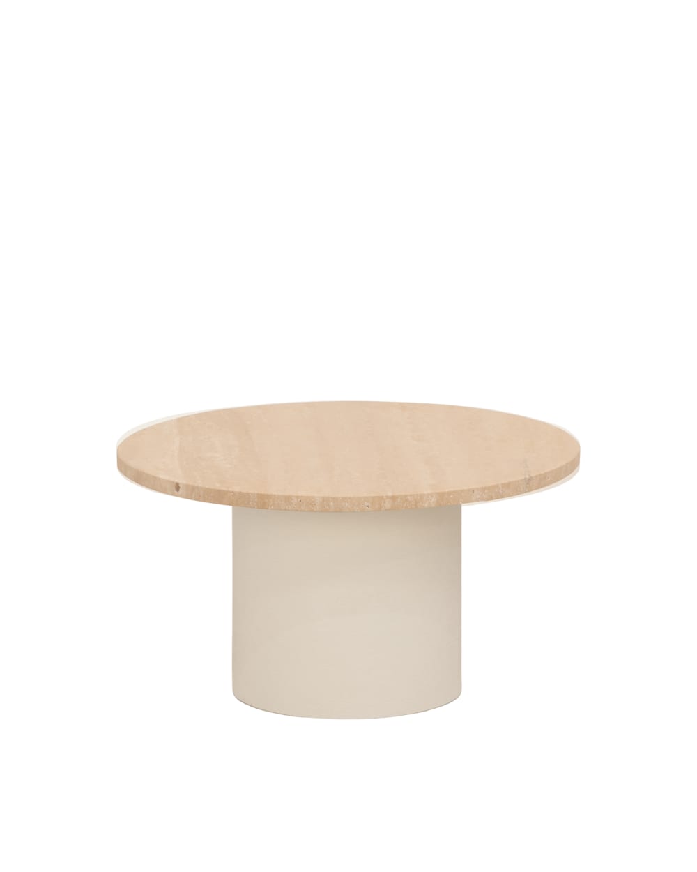Table basse ronde marbre travertin pieds teinte beige 30x60cm
