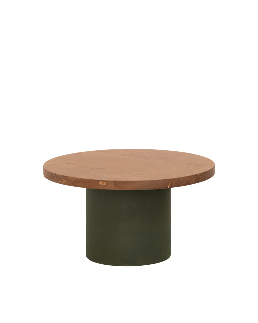 Table basse ronde bois teinte marron pieds microciment terre 30x60cm