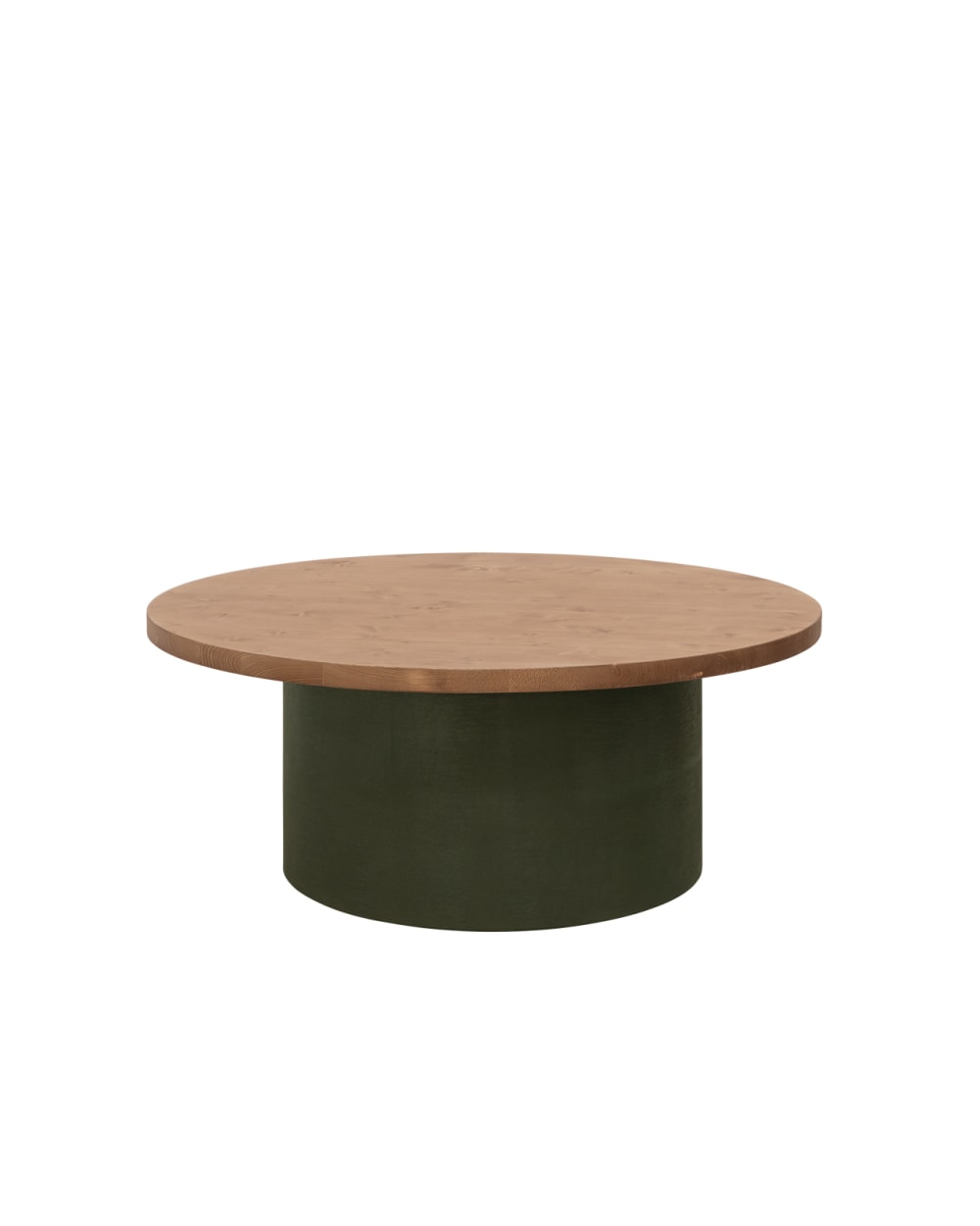 Table basse ronde bois teinte marron pieds microciment terre 50x60cm