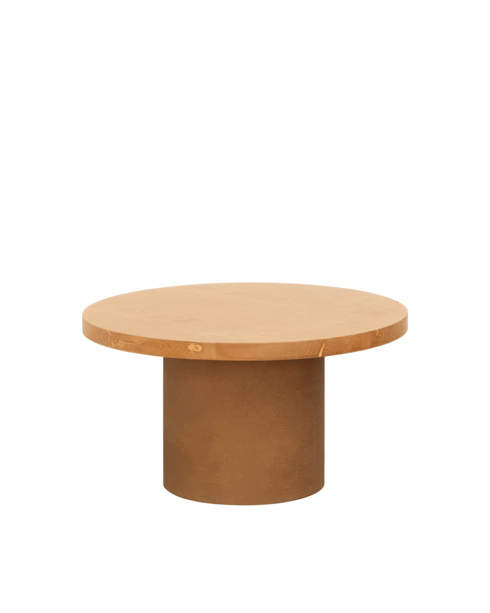 Table basse ronde bois teinte marron pieds teinte terracotta 30x60cm