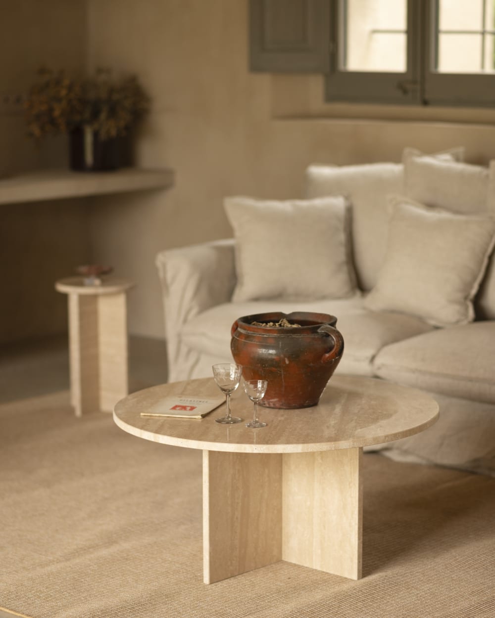 Table basse ronde en marbre travertin Ø80cm
