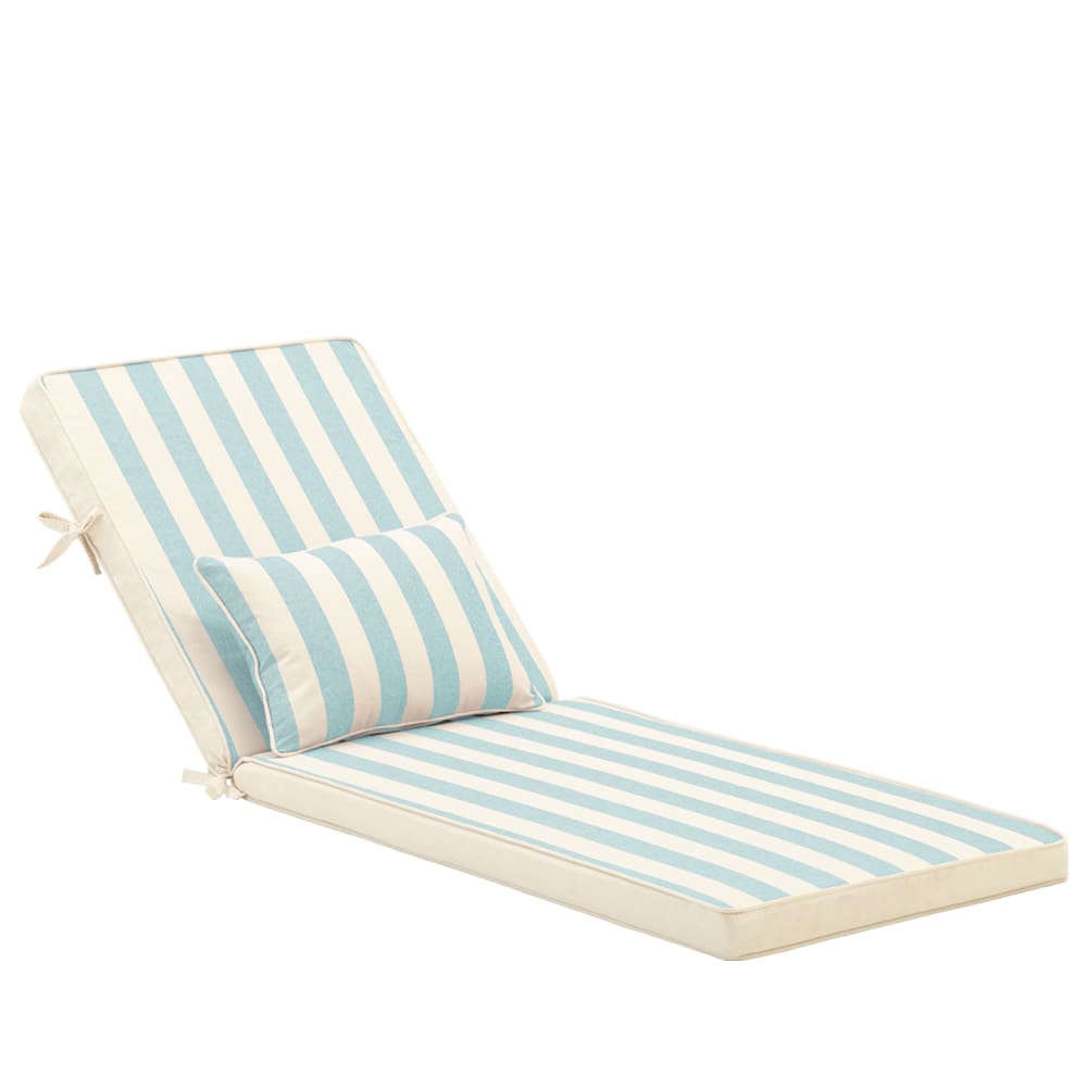 Defora Home Gestreiftes Kissen mit Kopfkissen für Gartenliege türkis Blau Pes - Polyester