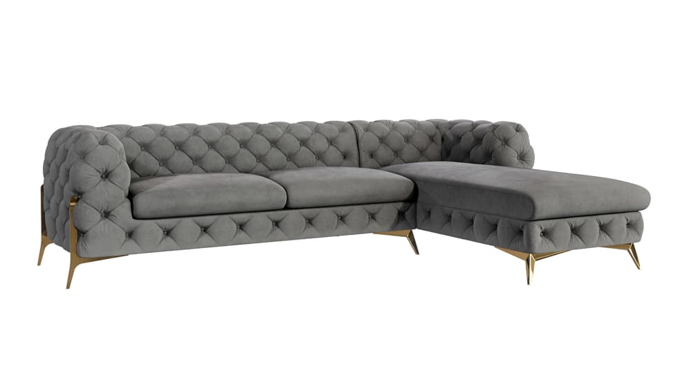 S-Style Möbel Ecksofa mit Ottomane Chesterfield aus Samt, Grau style classic chic Grau Samt